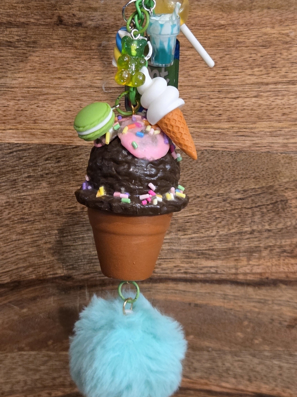Ice Cream Pom Pom Keychain Charm with Multiple Super Fun Charms!
